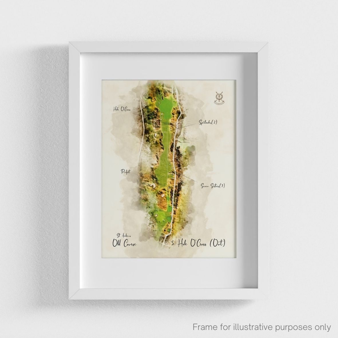 St Andrews Hole 5 WaterMap Print shown in a white frame
