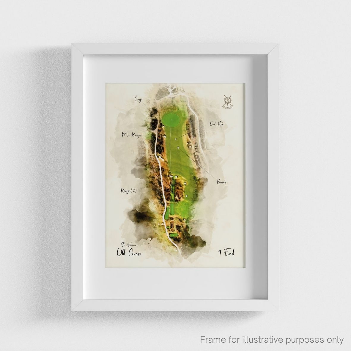 St Andrews Hole 9 WaterMap Print shown in a white frame
