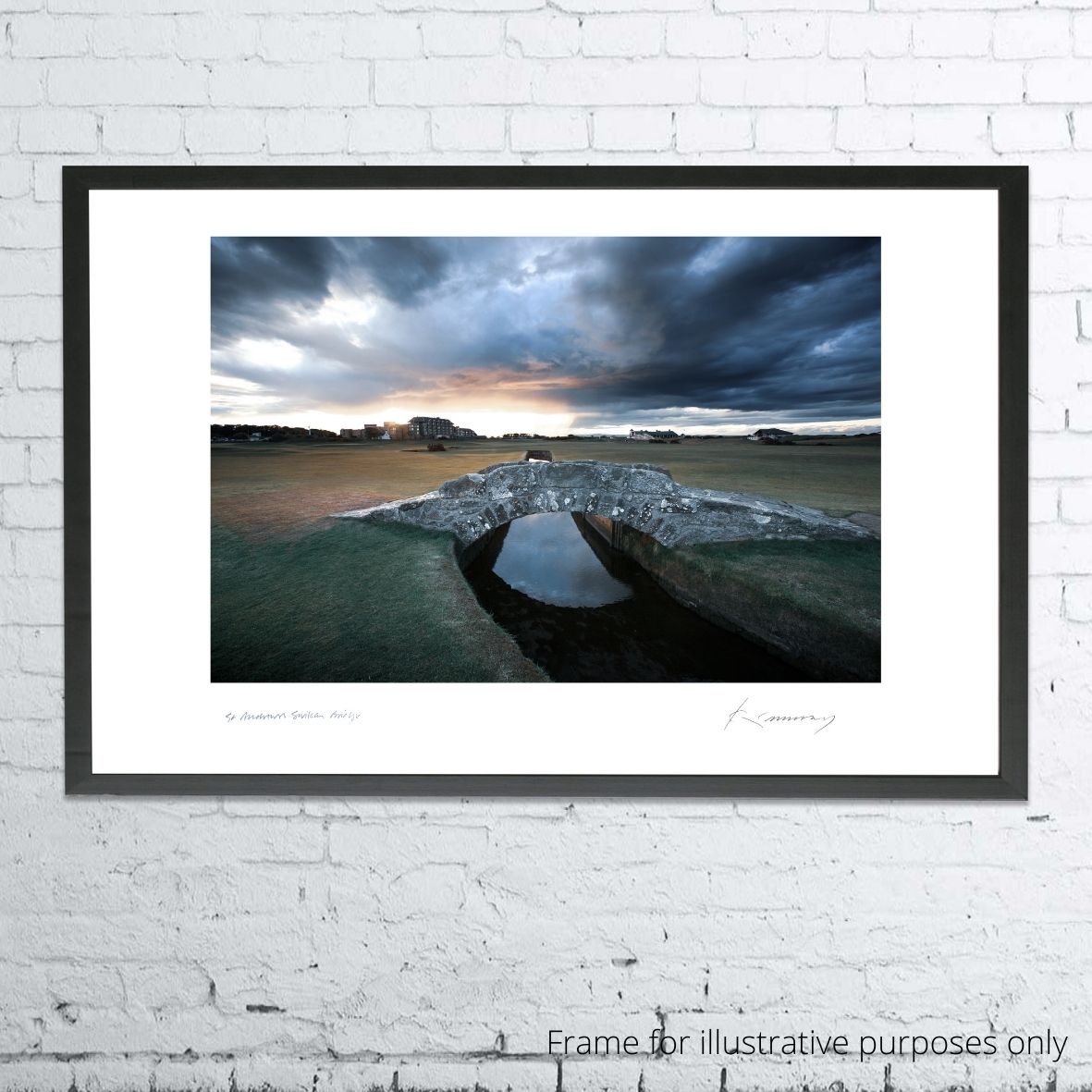 A framed photograph of Swilcan Bridge at St Andrews by Kevin Murray.