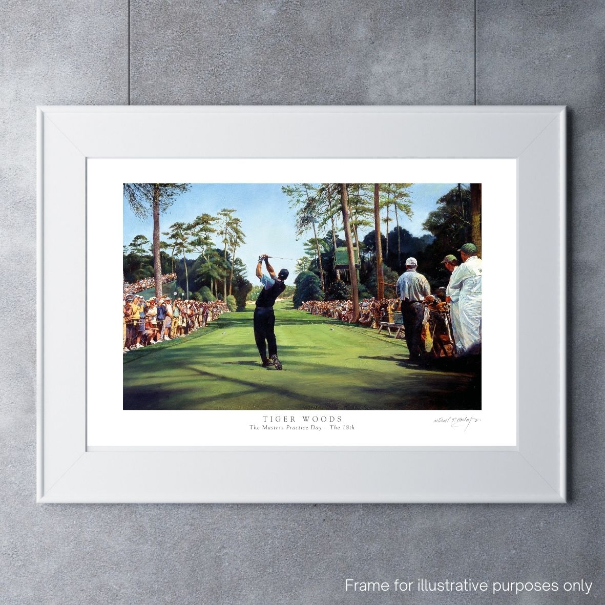 Tiger Woods, Masters Practice day fine art framed print by Michael Heslop