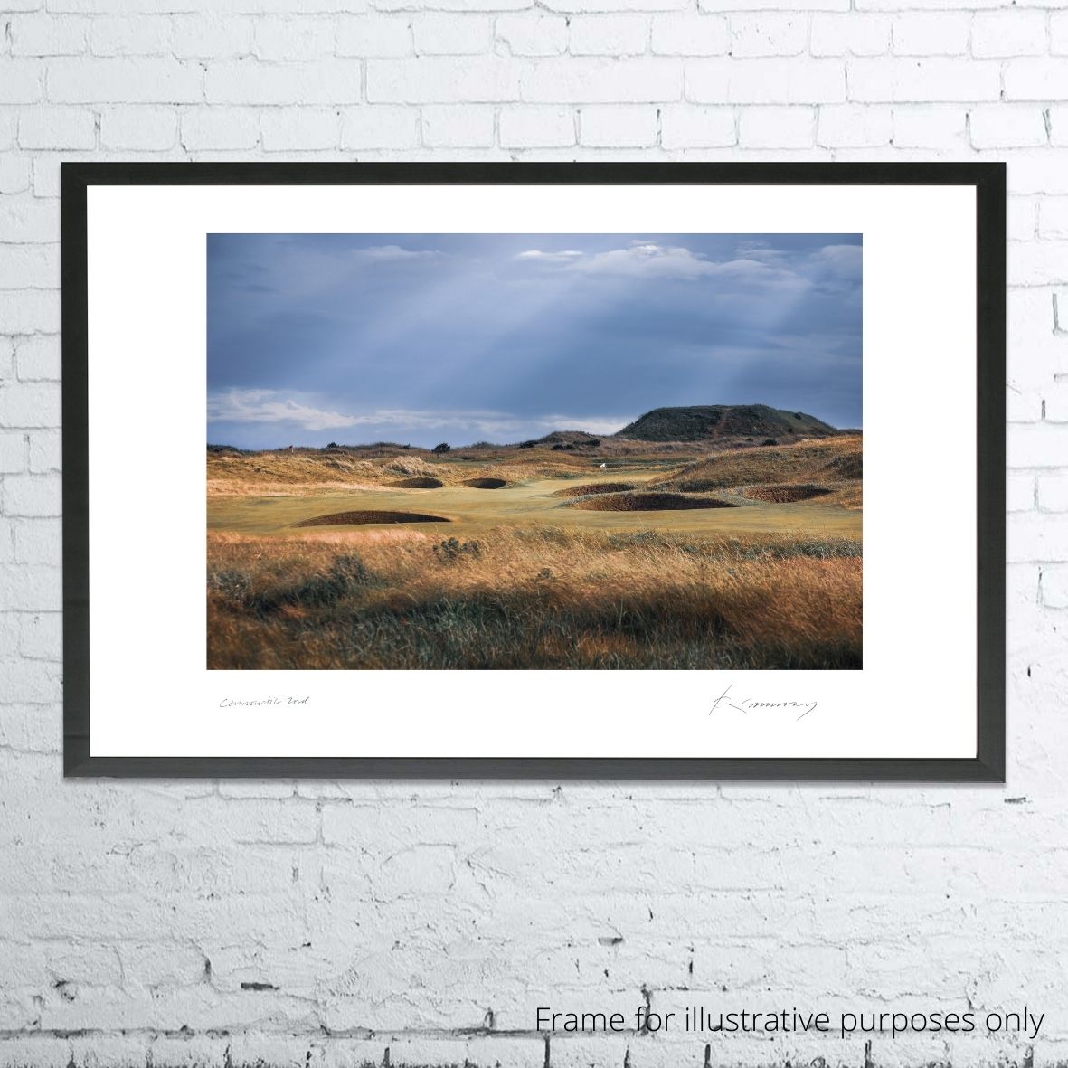 A framed photograph of the 2nd hole at Carnoustie as shot by Kevin Murray. 