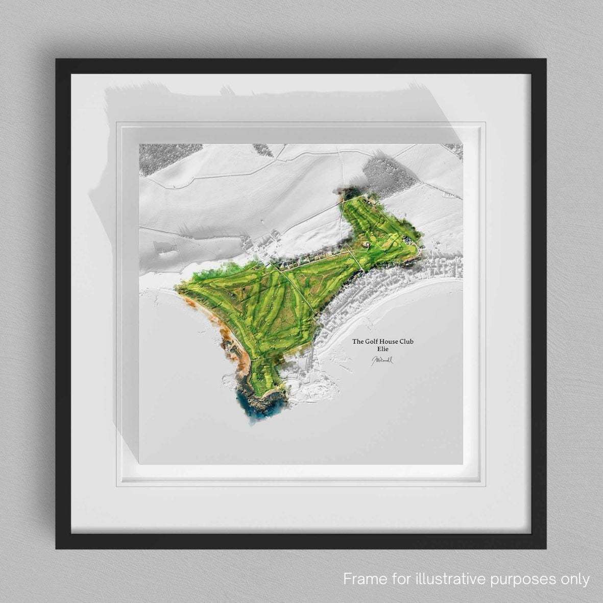 The Golf House Club Elie 3D Print in black frame by Joe McDonnell