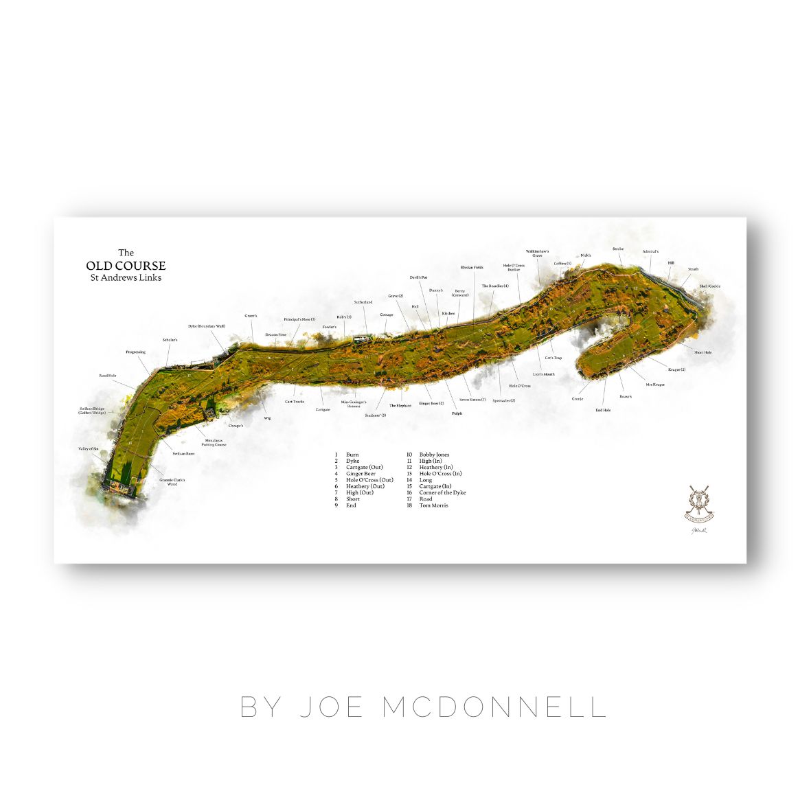 NAMED FEATURES OF THE OLD COURSE PRINT BY JOE MCDONNELL
