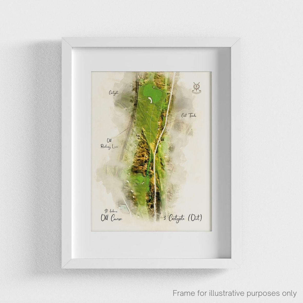 St Andrews Hole 3 WaterMap Print shown in a white frame