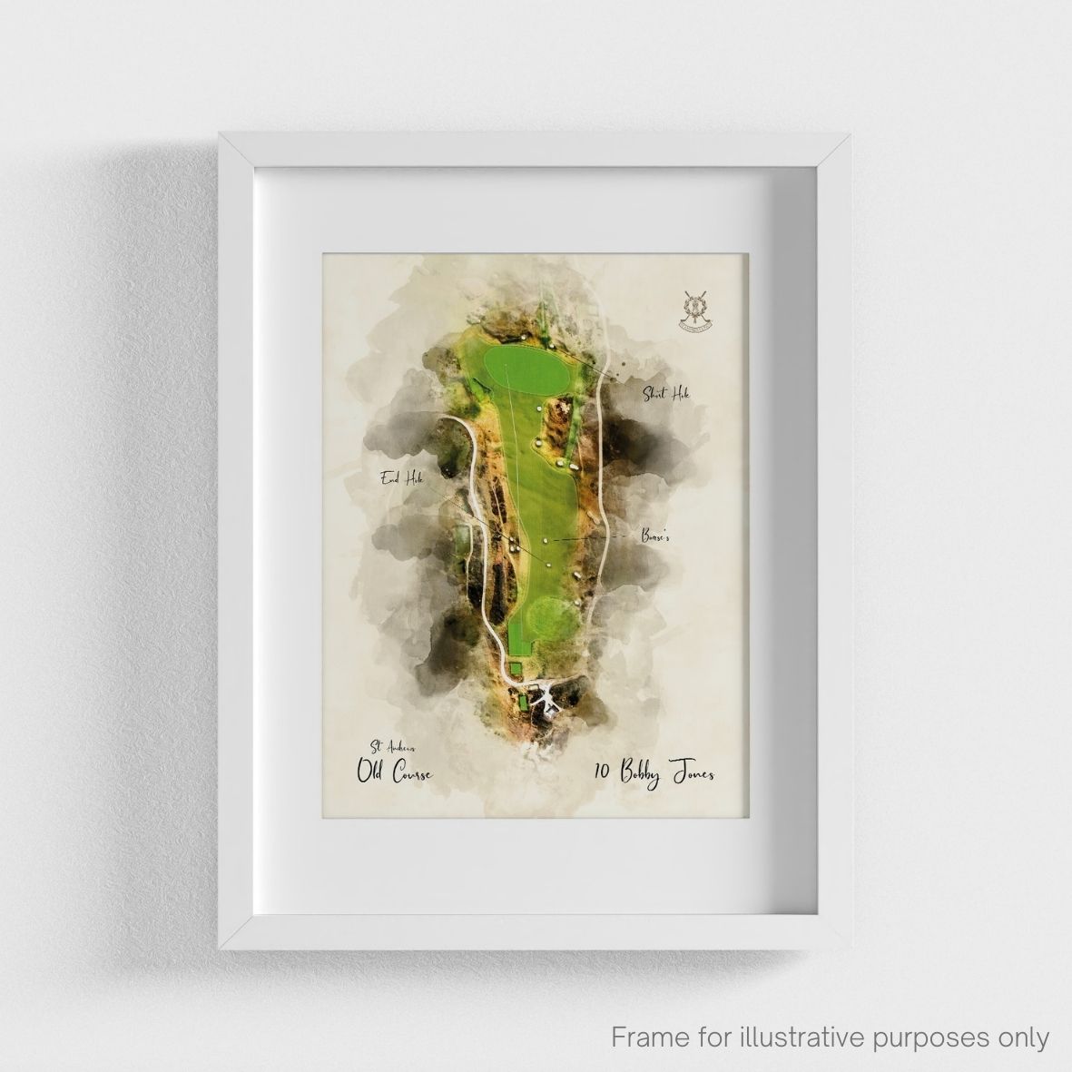 St Andrews Hole 10 WaterMap Print shown in a white frame