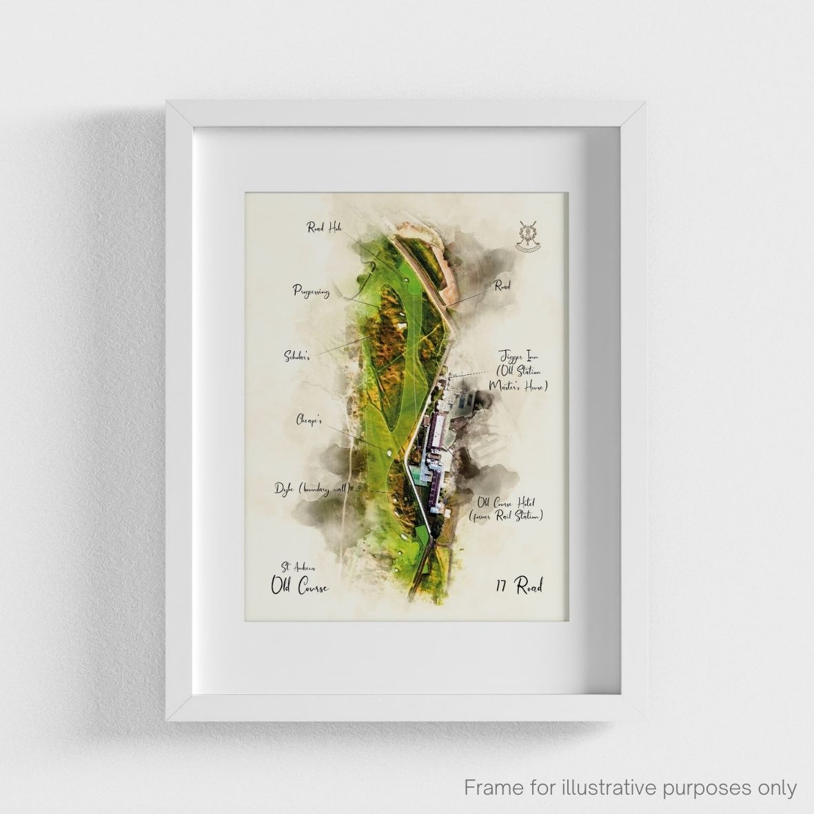 St Andrews Hole 17 WaterMap Print shown in a white frame