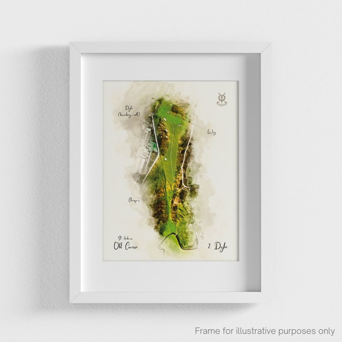 St Andrews Hole 2 WaterMap Print shown in a white frame