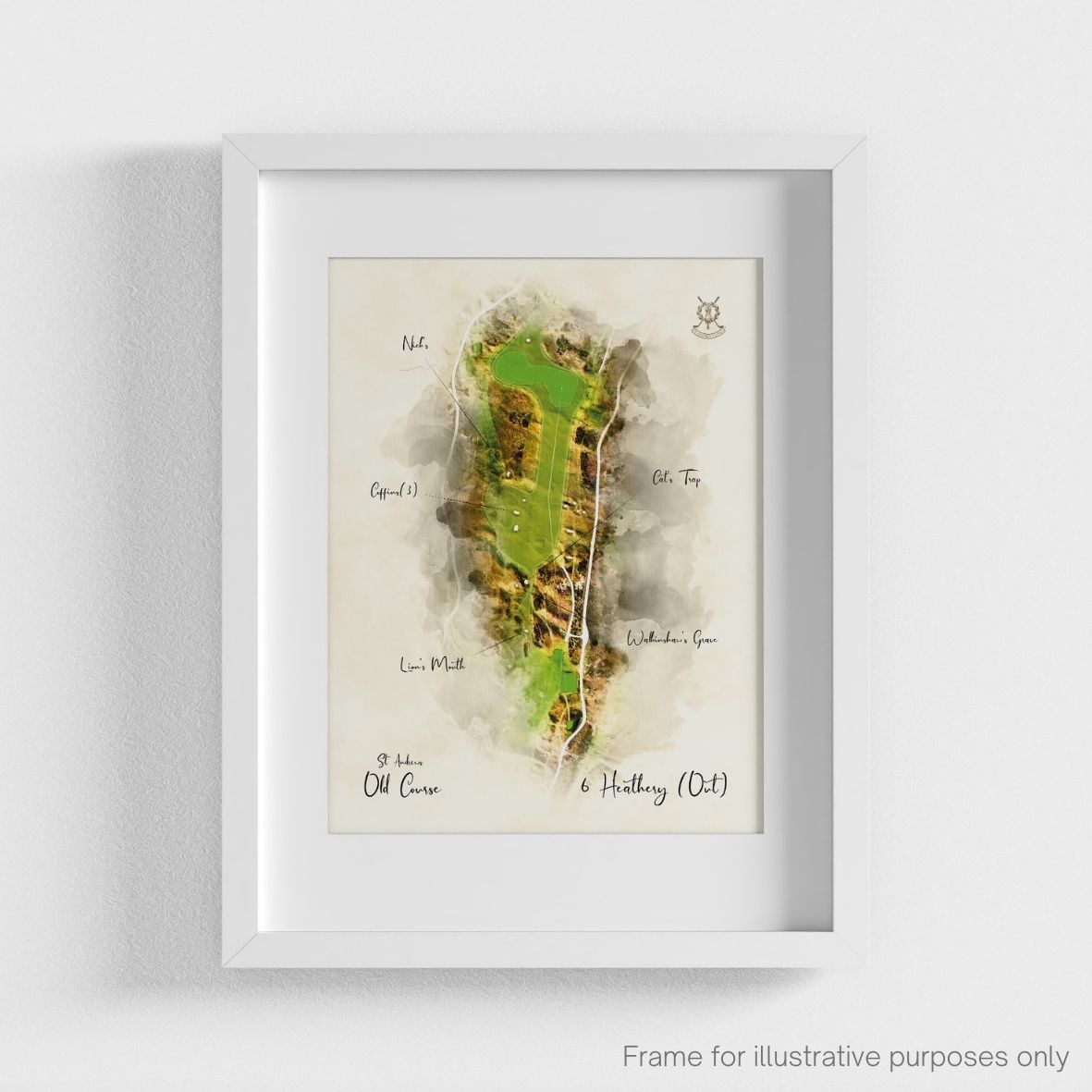St Andrews Hole 6 WaterMap Print shown in a white frame