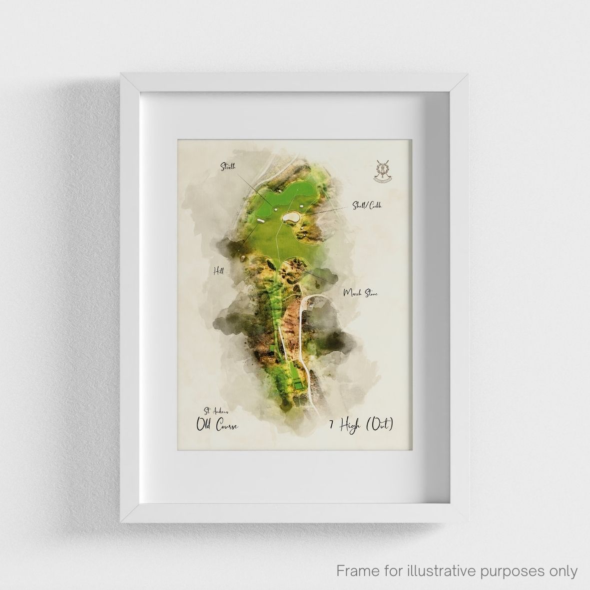 St Andrews Hole 7 WaterMap Print shown in a white frame