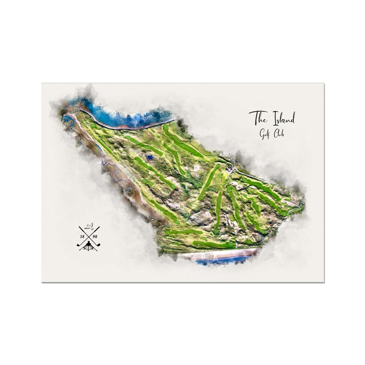 A modern watercolour of The Island Golf Club.